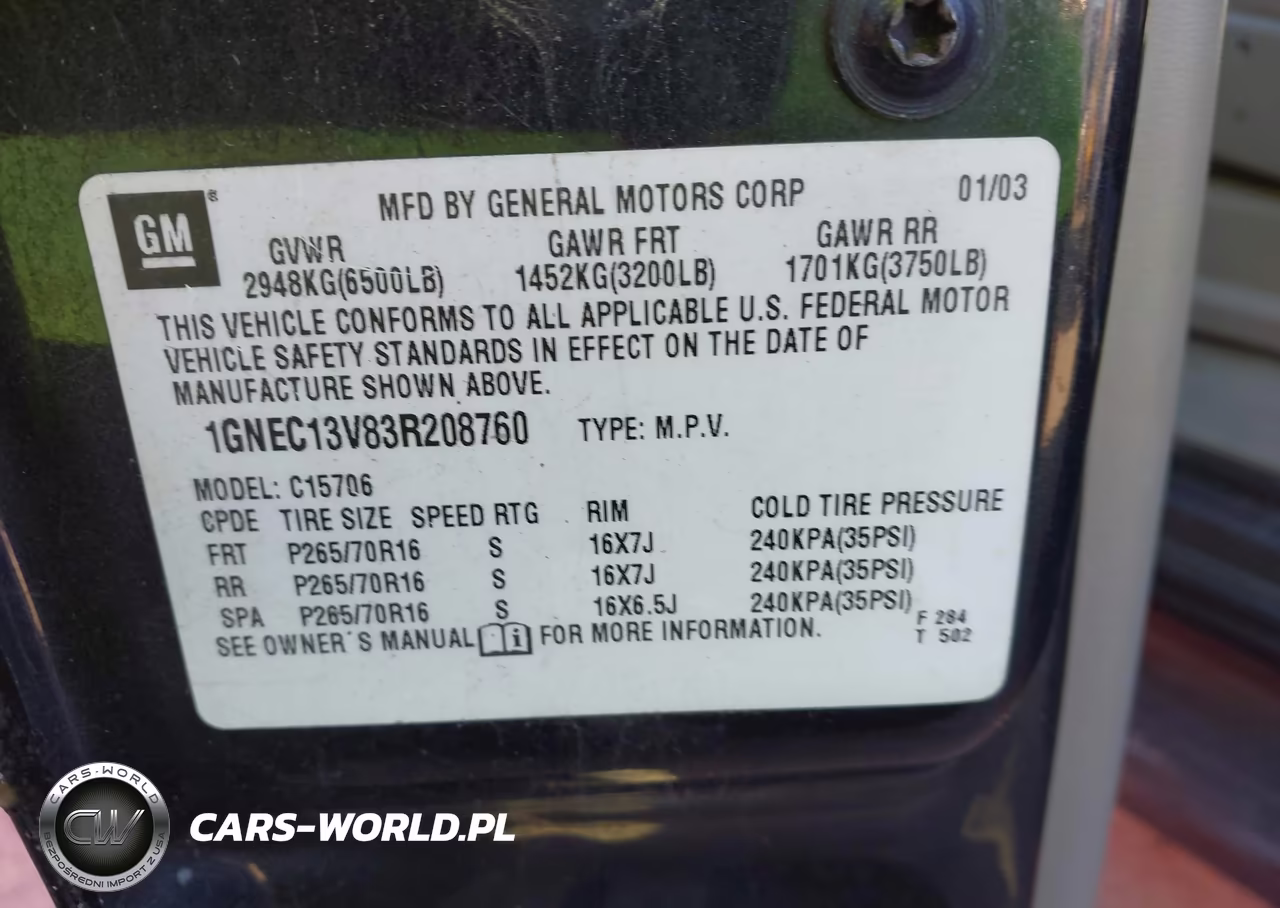 2003 Chevrolet Tahoe Ls VIN:1GNEC13V83R208760 - 9