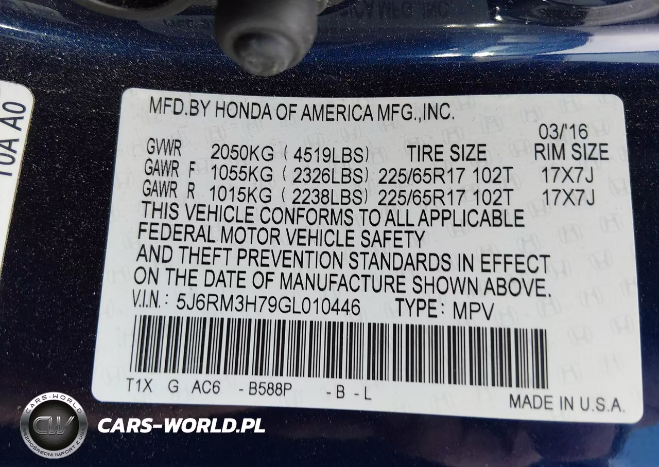 2016 Honda Cr-V Ex-L VIN:5J6RM3H79GL010446 - 9