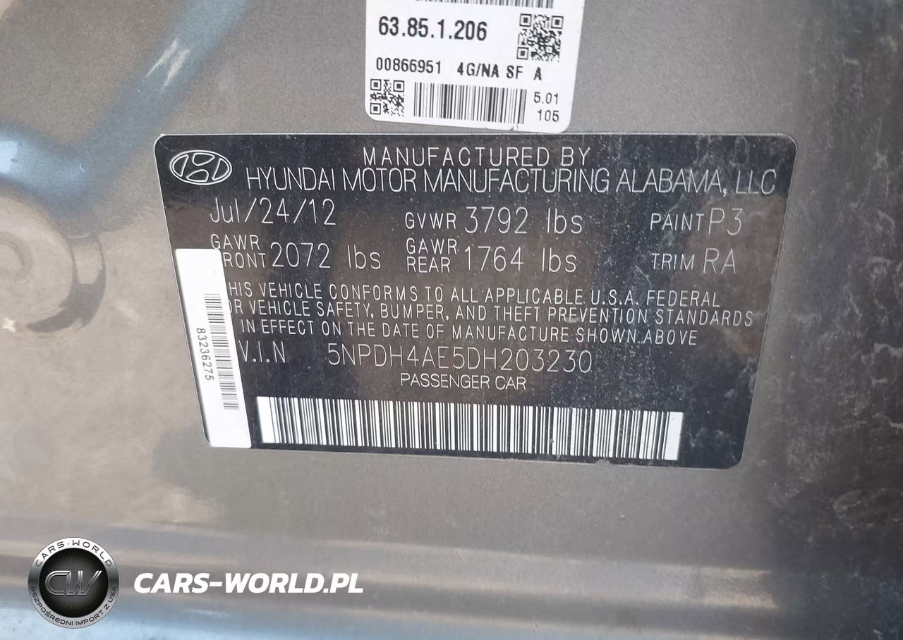 2013 Hyundai Elantra Gls VIN:5NPDH4AE5DH203230 - 9