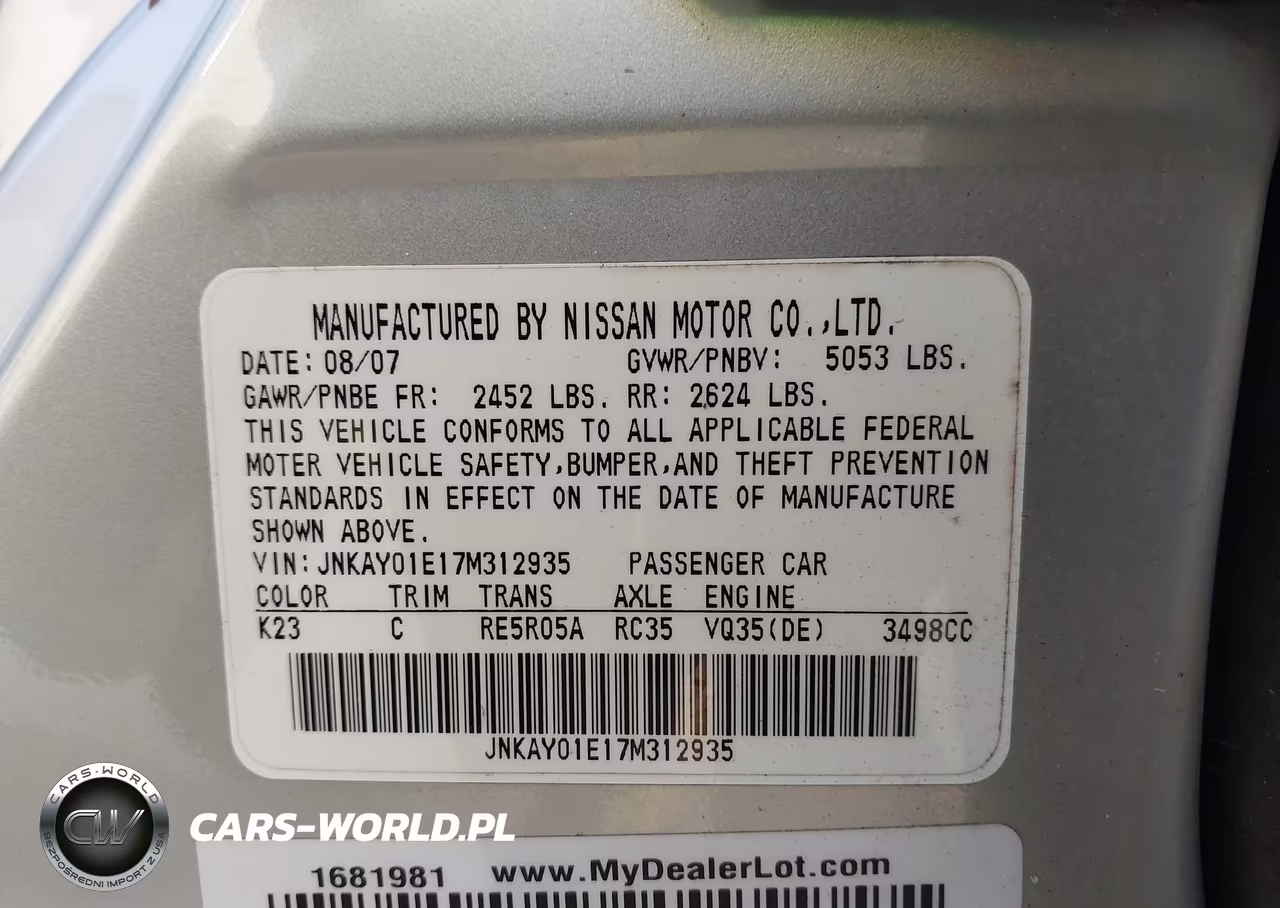 2007 Infiniti M35 VIN:JNKAY01E17M312935 - 9