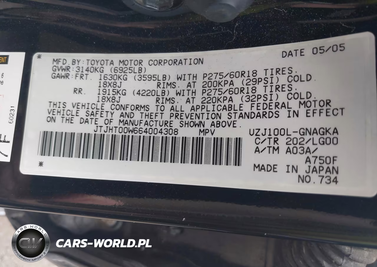 2006 Lexus Lx 470 VIN:JTJHT00W664004308 - 9
