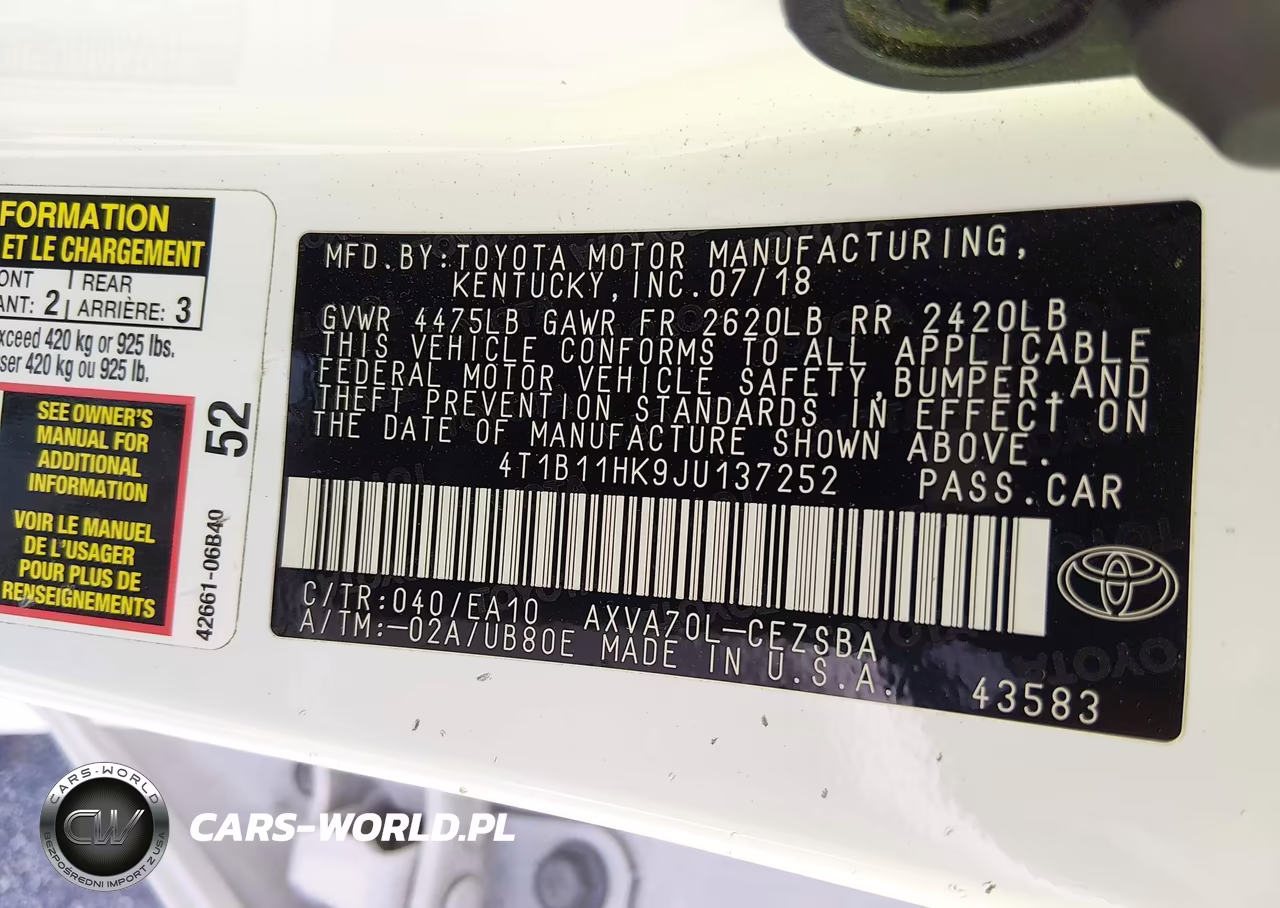 2018 Toyota Camry Se VIN:4T1B11HK9JU137252 - 9