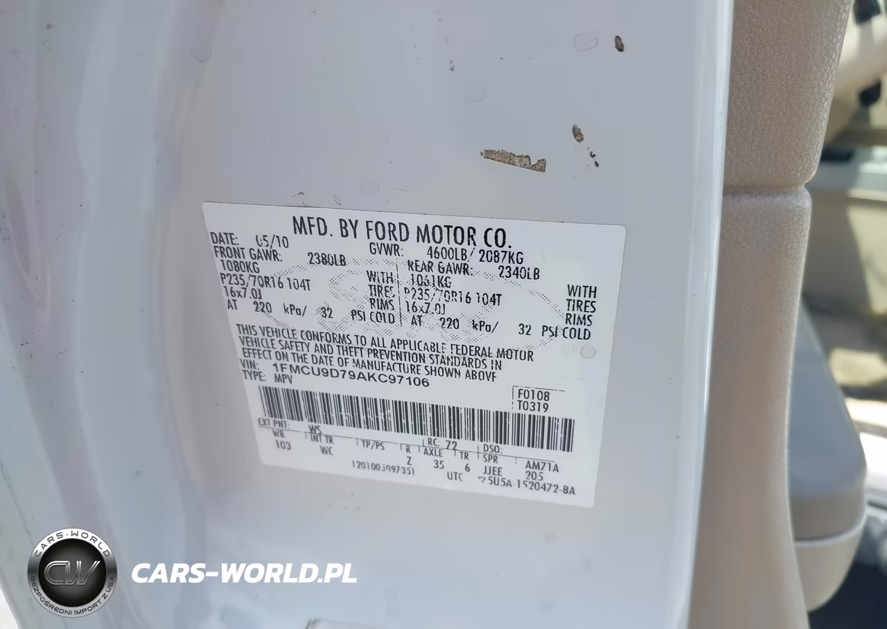 2010 Ford Escape Xlt VIN:1FMCU9D79AKC97106 - 9