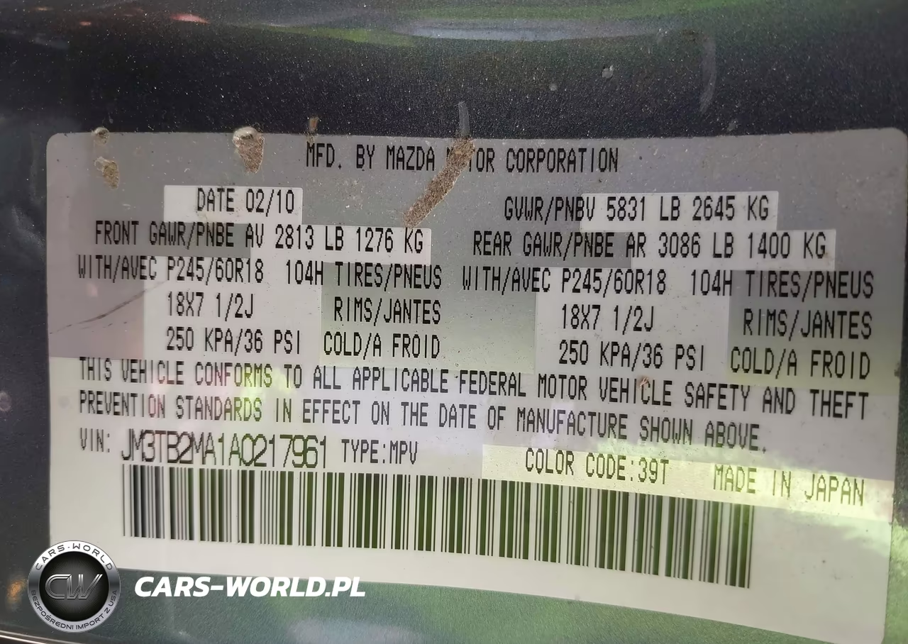 2010 Mazda Cx-9 Sport VIN:JM3TB2MA1A0217961 - 9