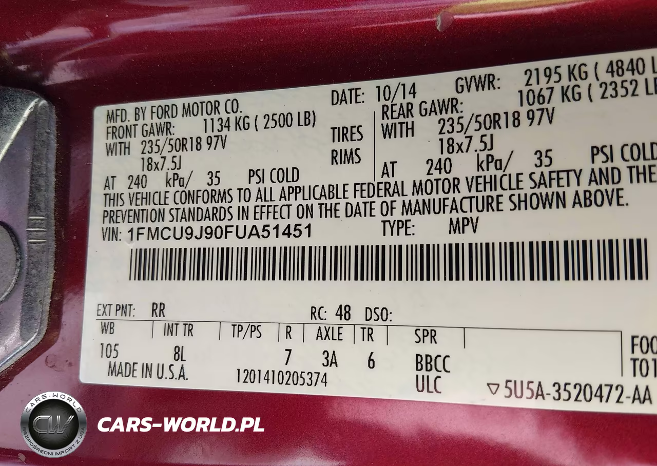 2015 Ford Escape Titanium VIN:1FMCU9J90FUA51451 - 9