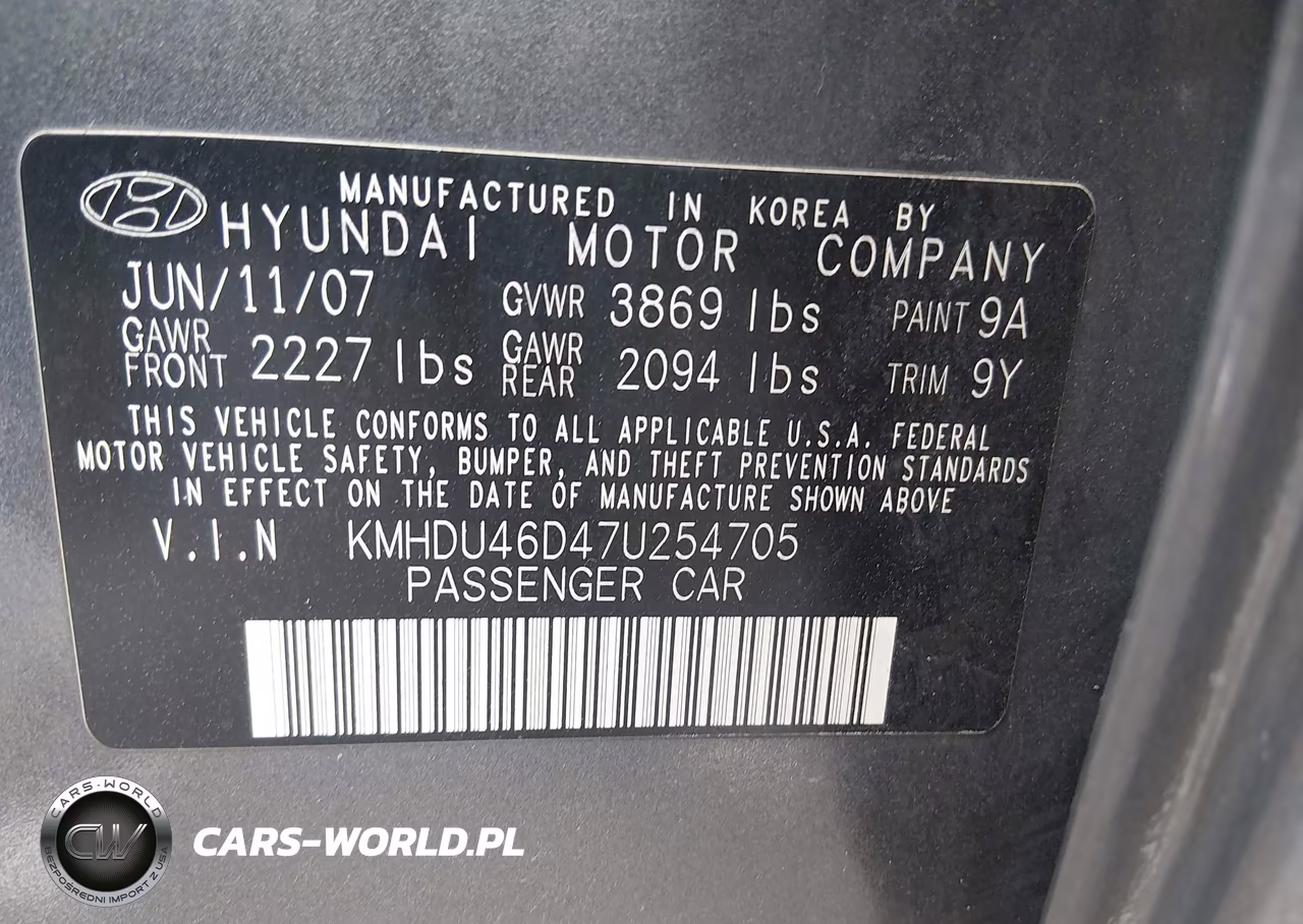2007 Hyundai Elantra Gls-Ltd-Se VIN:KMHDU46D47U254705 - 9