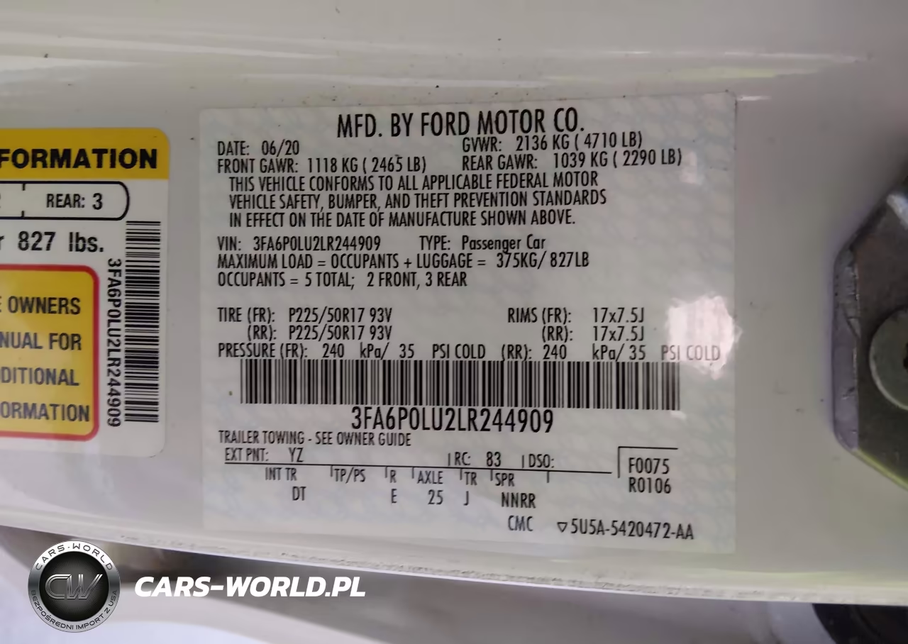 2020 Ford Fusion Hybrid Se VIN:3FA6P0LU2LR244909 - 9