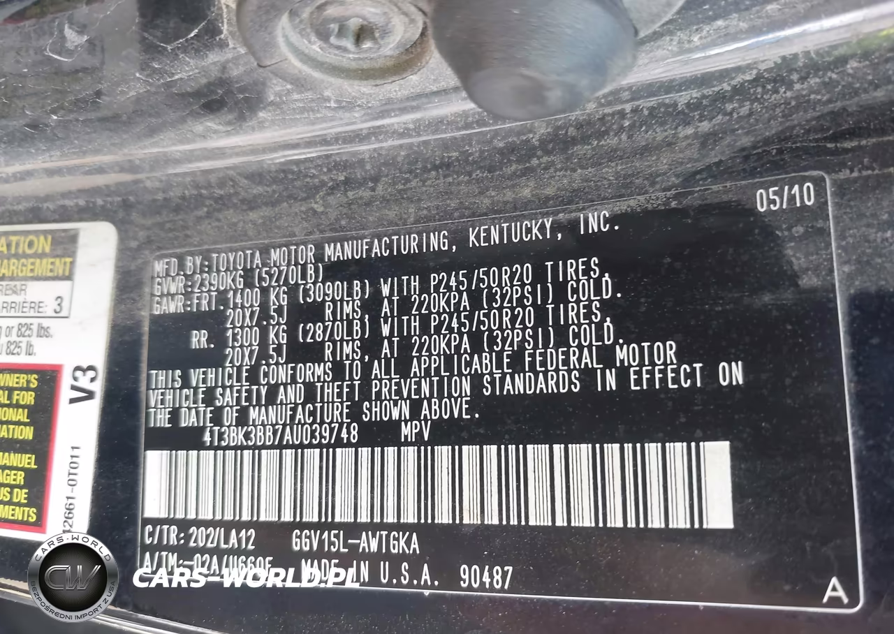 2010 Toyota Venza Base V6 VIN:4T3BK3BB7AU039748 - 9