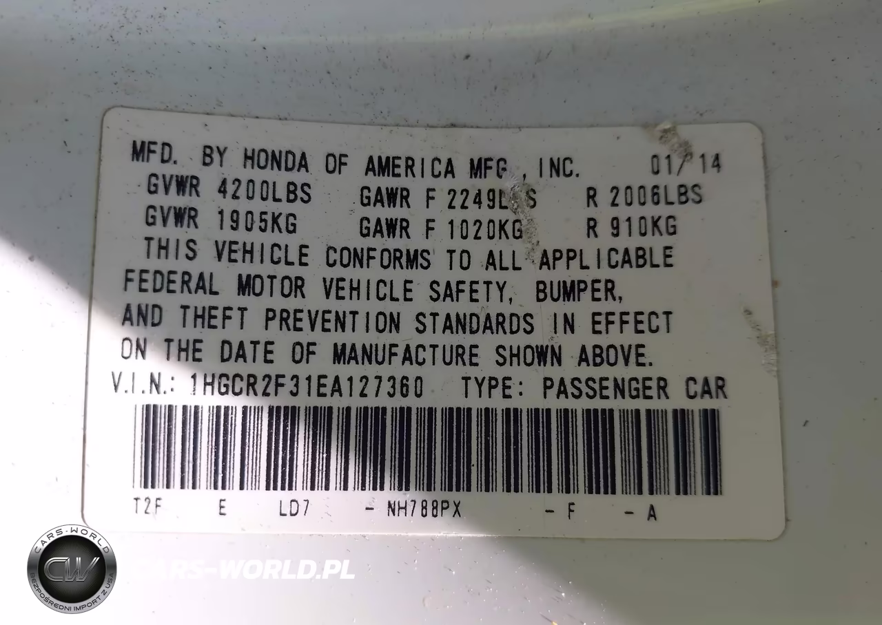 2014 Honda Accord Lx VIN:1HGCR2F31EA127360 - 9