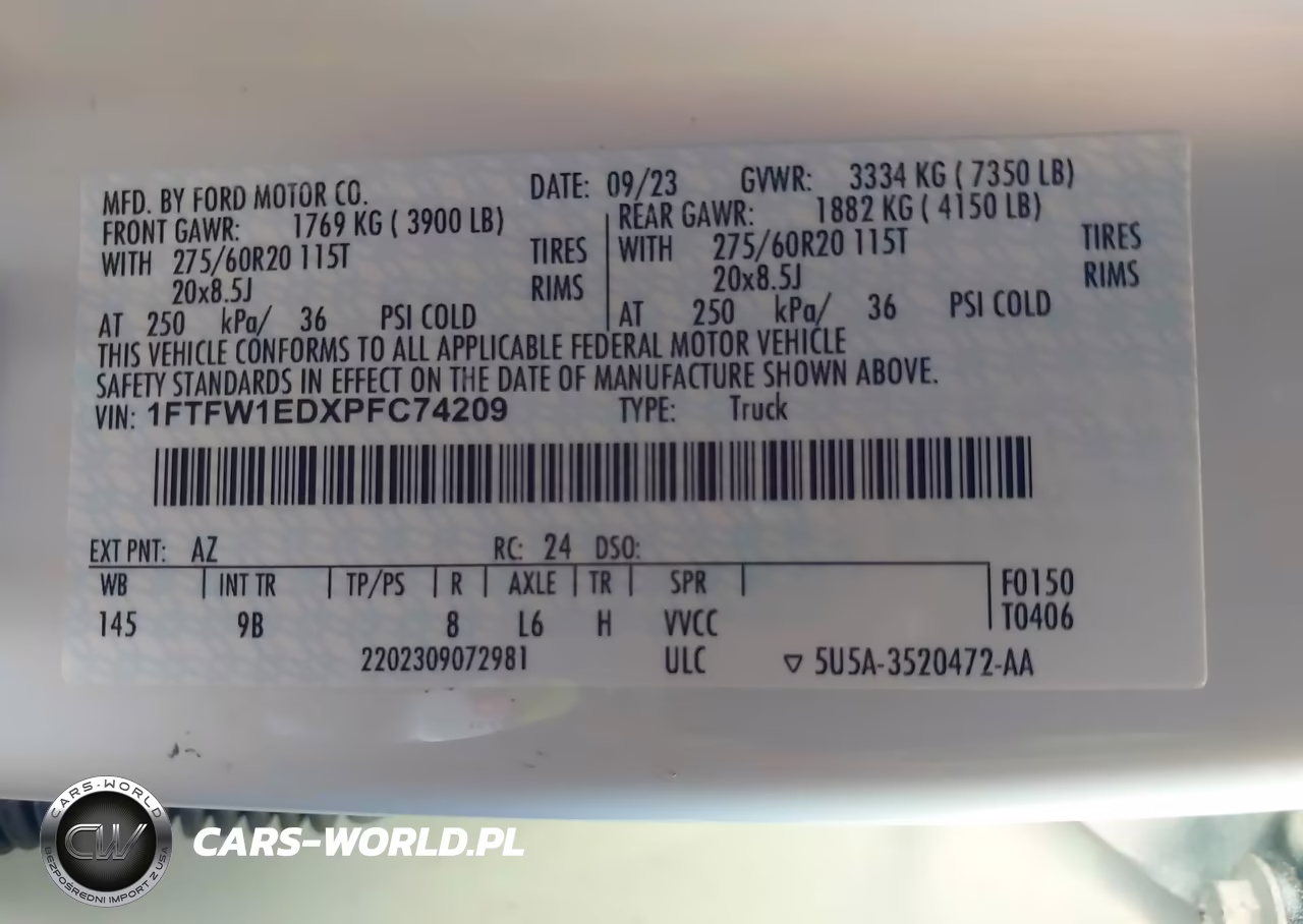 2023 Ford F-150 Platinum VIN:1FTFW1EDXPFC74209 - 9