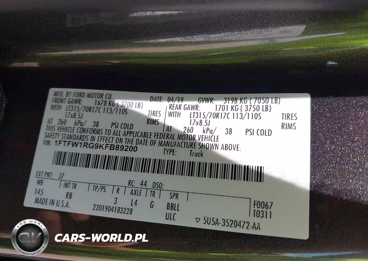2019 Ford F-150 Raptor VIN:1FTFW1RG9KFB89200 - 9