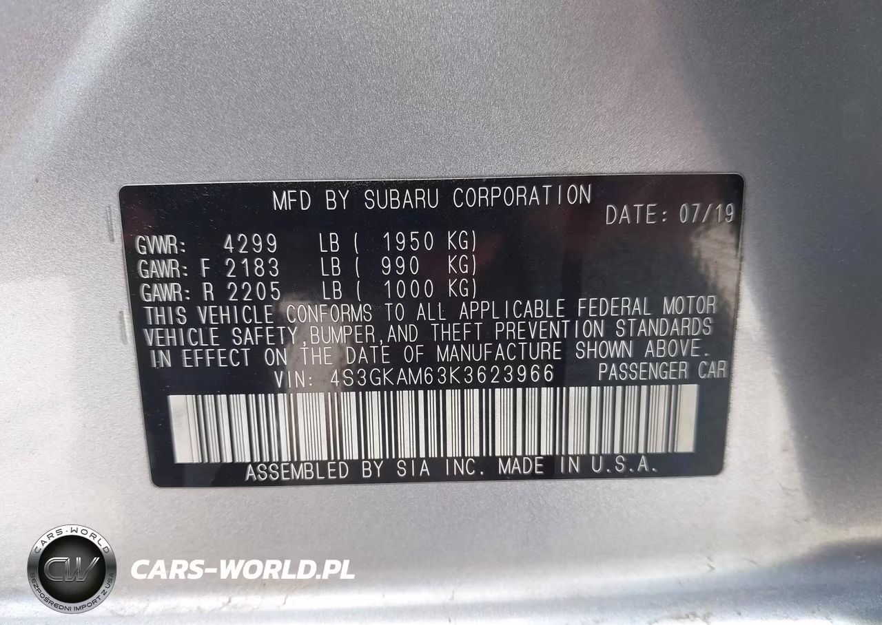 2019 Subaru Impreza 2.0I Sport VIN:4S3GKAM63K3623966 - 9
