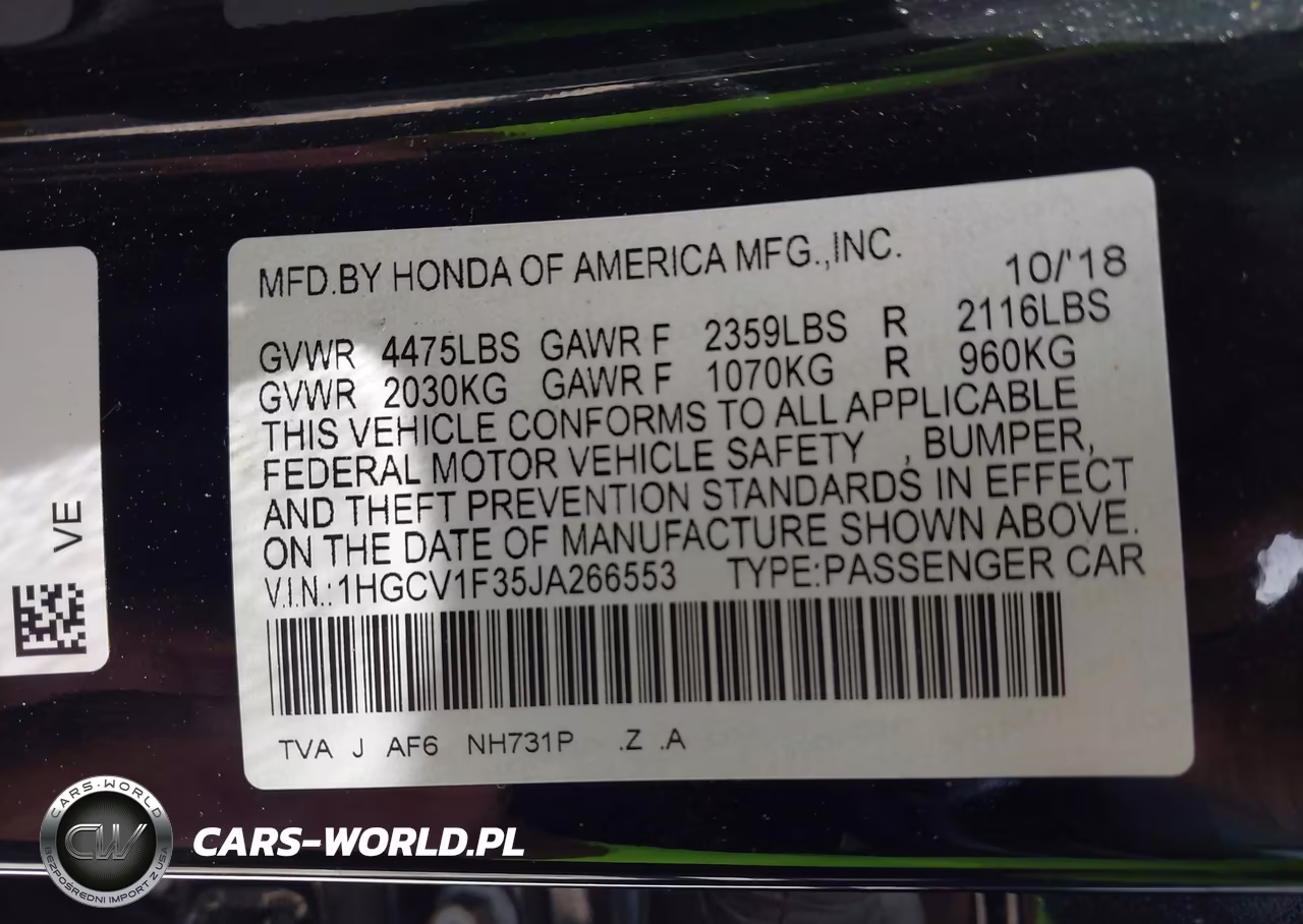 2018 Honda Accord Sport VIN:1HGCV1F35JA266553 - 9