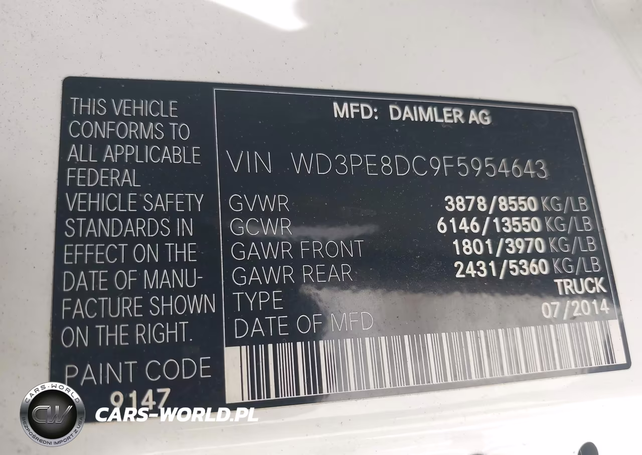 2015 Mercedes-Benz Sprinter 2500 High Roof VIN:WD3PE8DC9F5954643 - 9