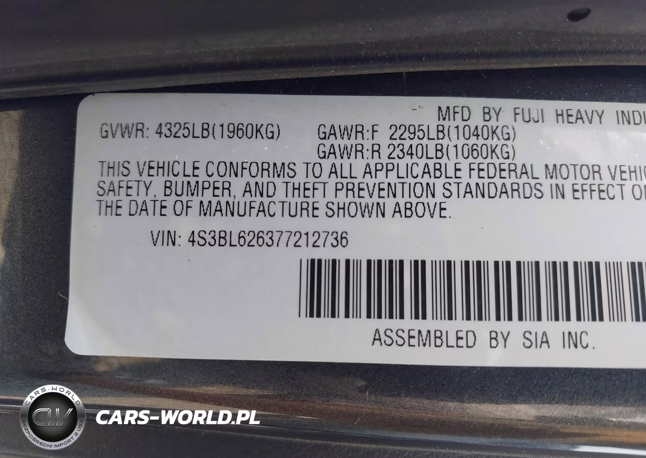 2007 Subaru Legacy 2.5I Limited VIN:4S3BL626377212736 - 9