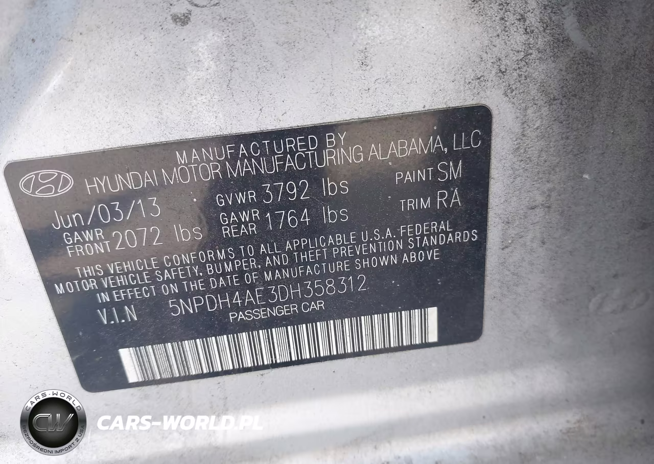 2013 Hyundai Elantra Gls VIN:5NPDH4AE3DH358312 - 9