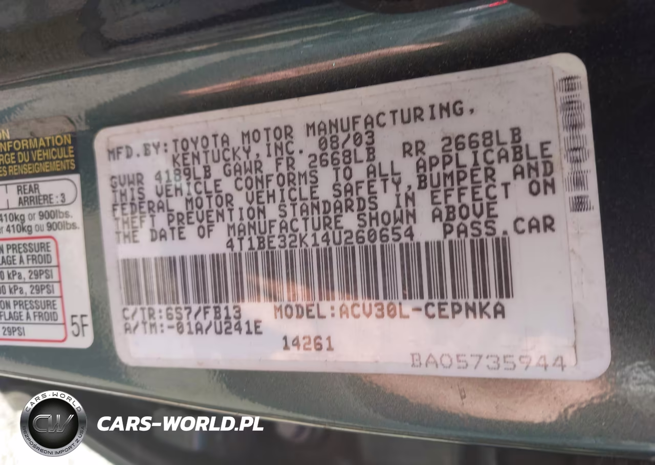 2004 Toyota Camry Le VIN:4T1BE32K14U260654 - 9