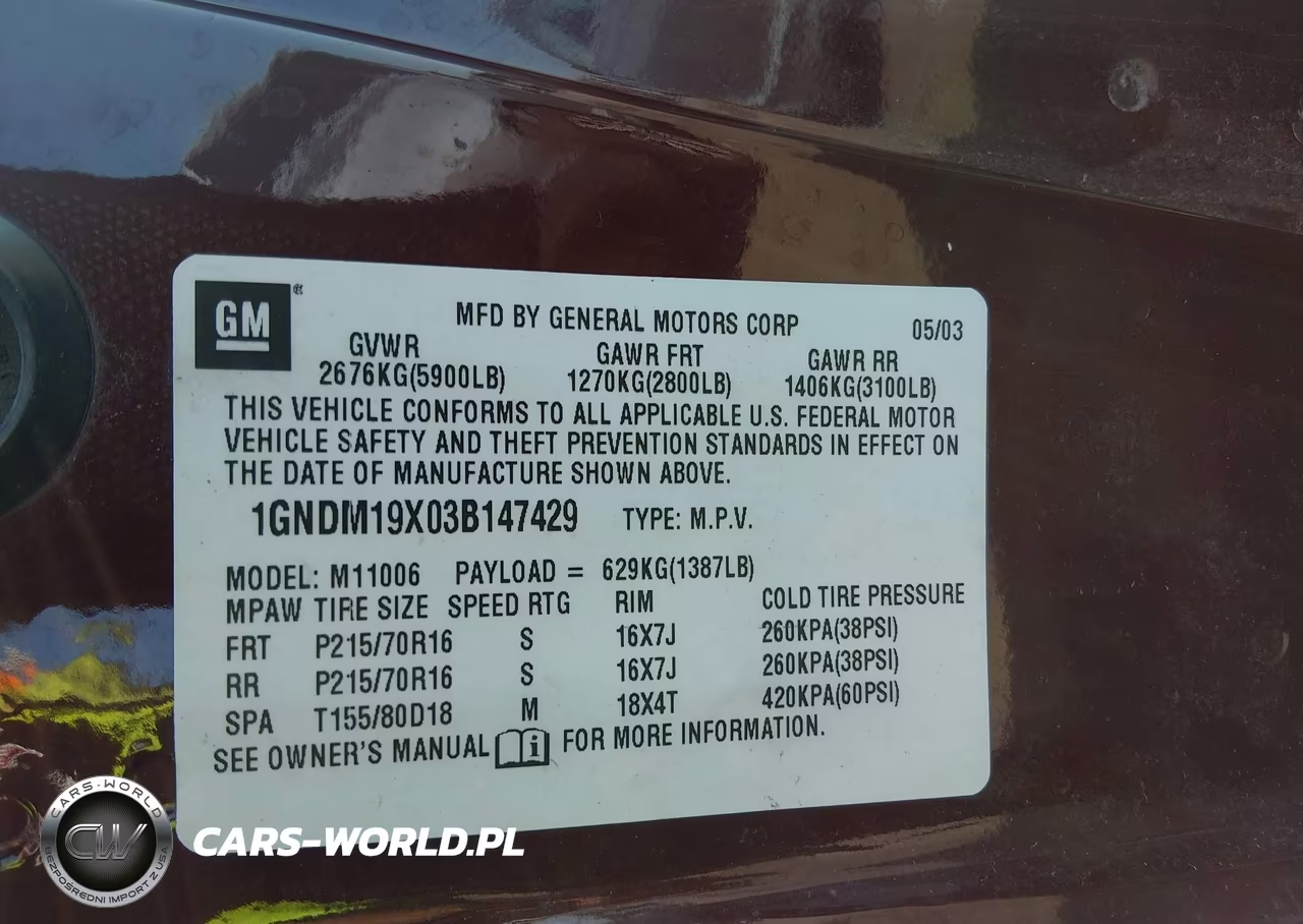 2003 Chevrolet Astro Passenger VIN:1GNDM19X03B147429 - 9