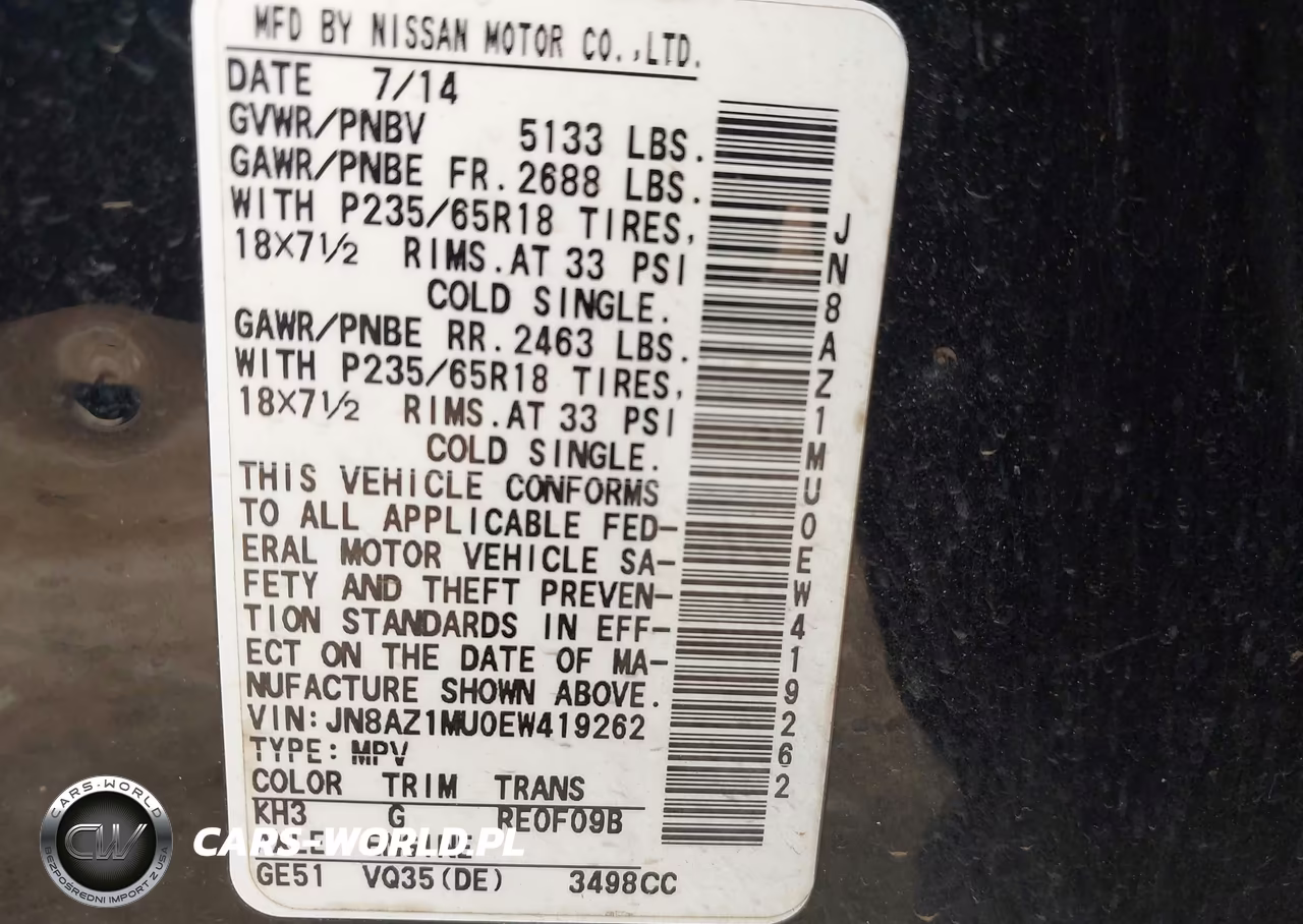 2014 Nissan Murano S VIN:JN8AZ1MU0EW419262 - 9