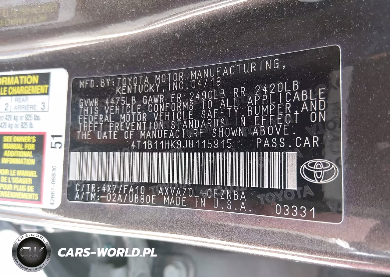 2018 Toyota Camry Le VIN:4T1B11HK9JU115915 - 9
