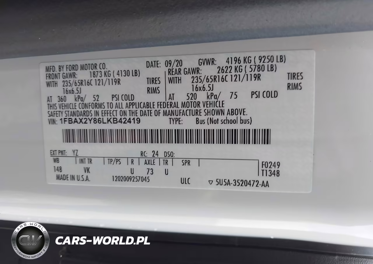 2020 Ford Transit-350 Passenger Van Xl VIN:1FBAX2Y86LKB42419 - 9