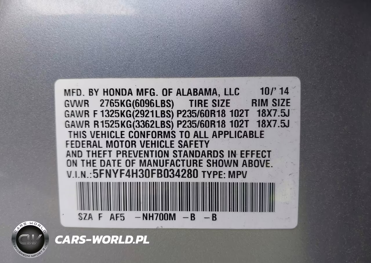 2015 Honda Pilot Se VIN:5FNYF4H30FB034280 - 9