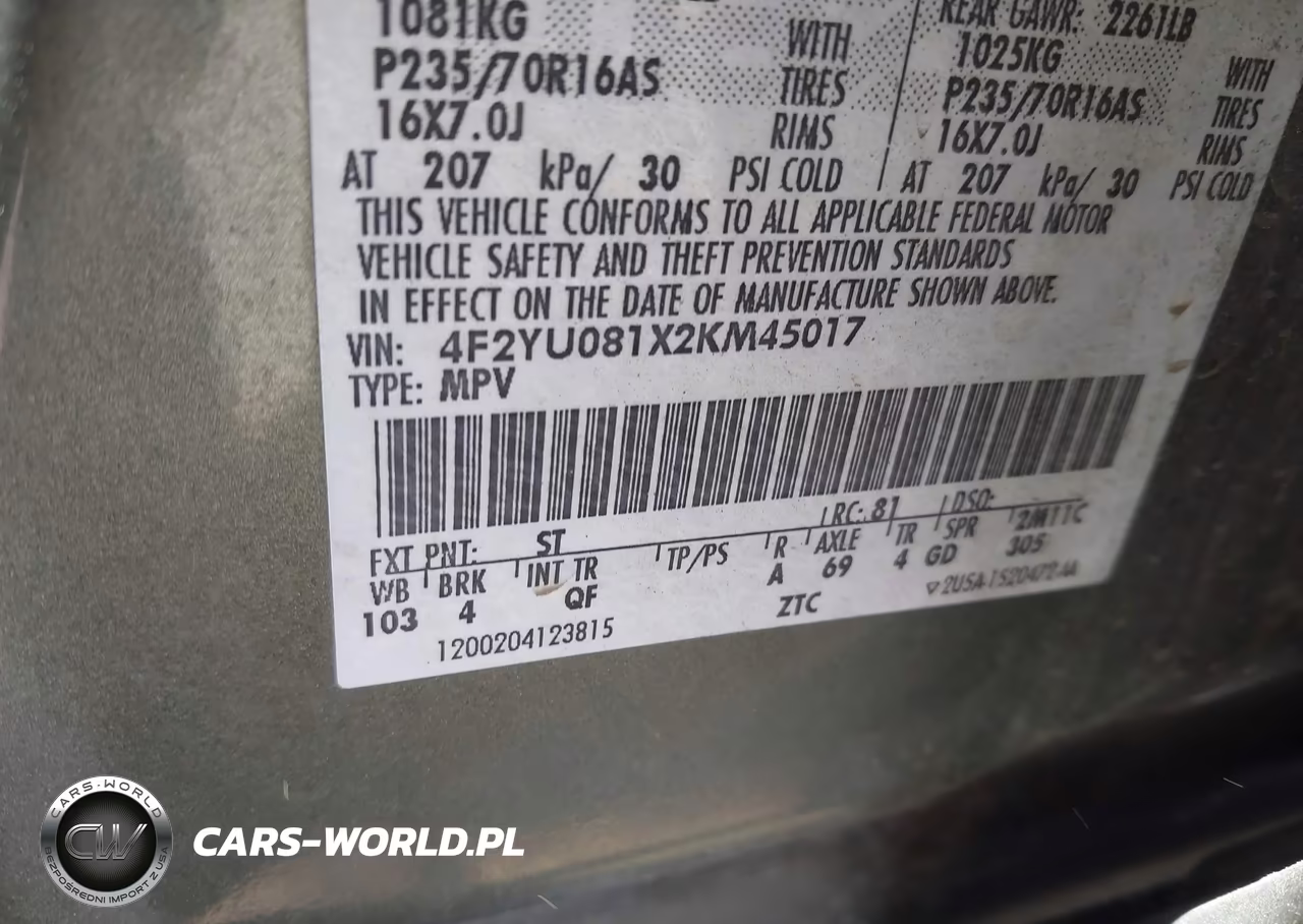 2002 Mazda Tribute Es V6-Lx V6 VIN:4F2YU081X2KM45017 - 9