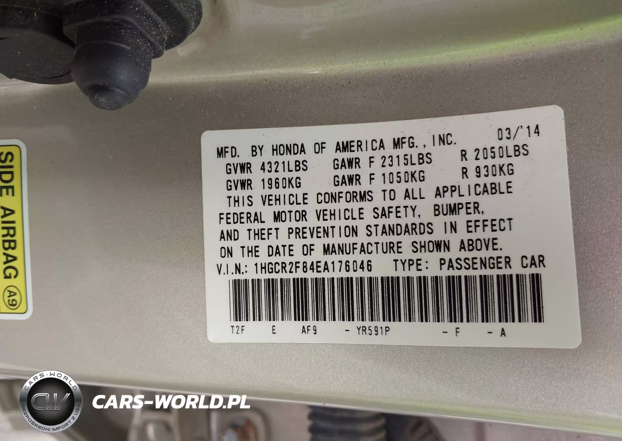 2014 Honda Accord Ex-L VIN:1HGCR2F84EA176046 - 9