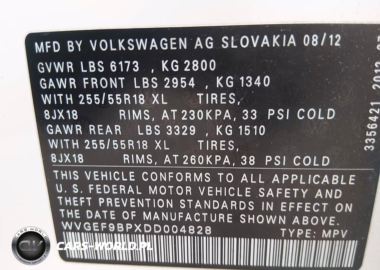2013 Volkswagen Touareg Vr6 Sport VIN:WVGEF9BPXDD004828 - 9