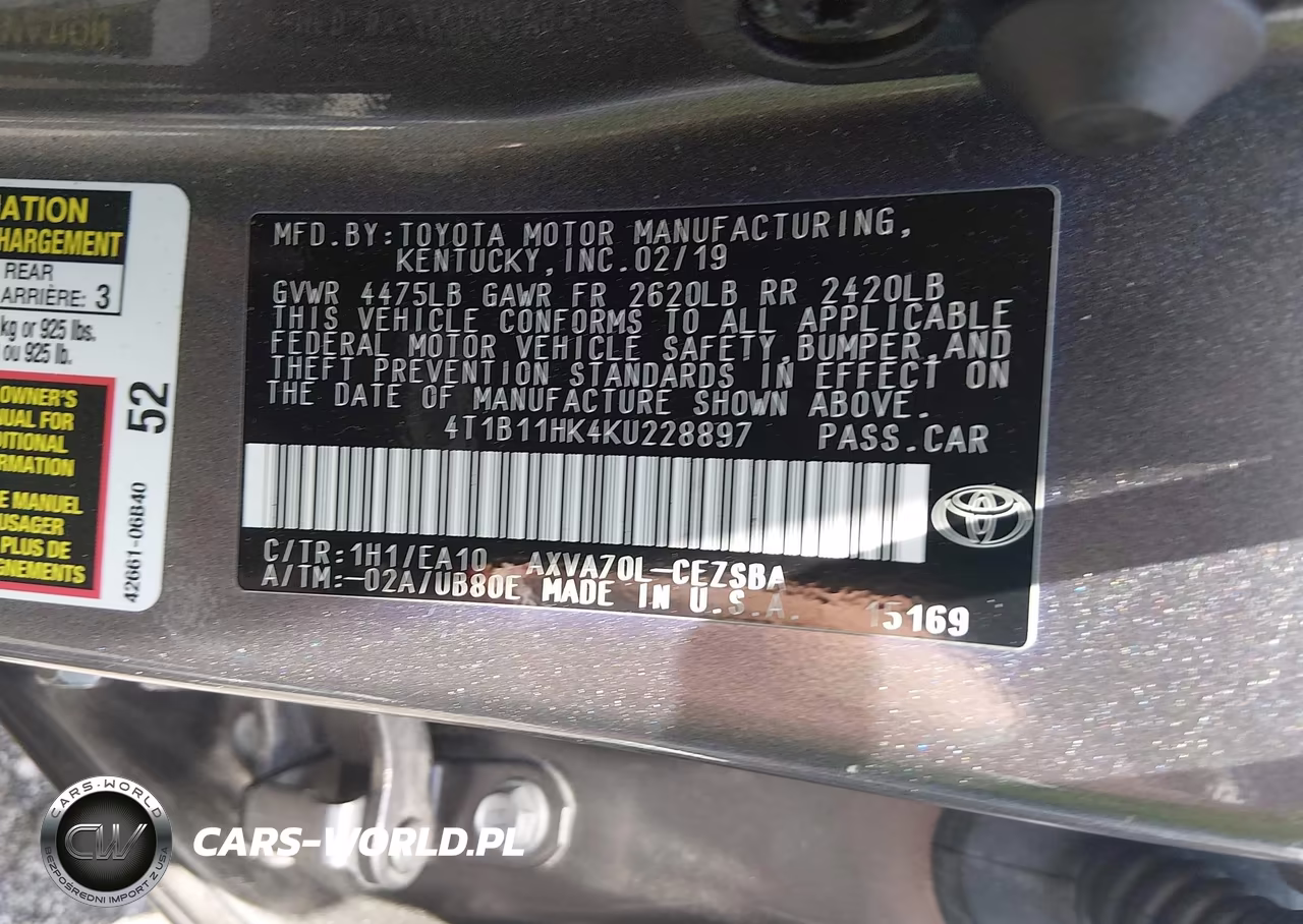 2019 Toyota Camry Se VIN:4T1B11HK4KU228897 - 9