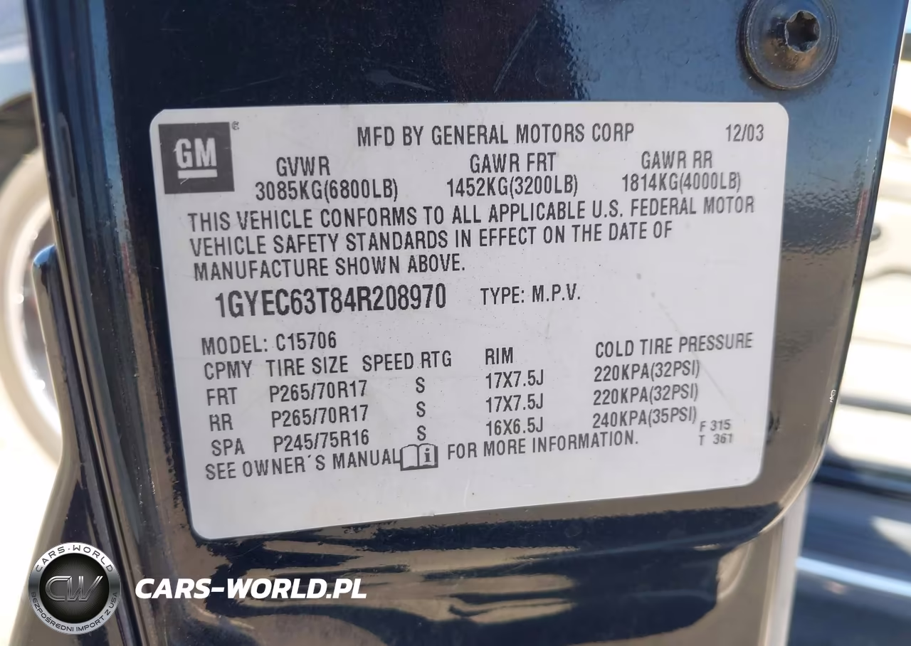 2004 Cadillac Escalade Standard VIN:1GYEC63T84R208970 - 9