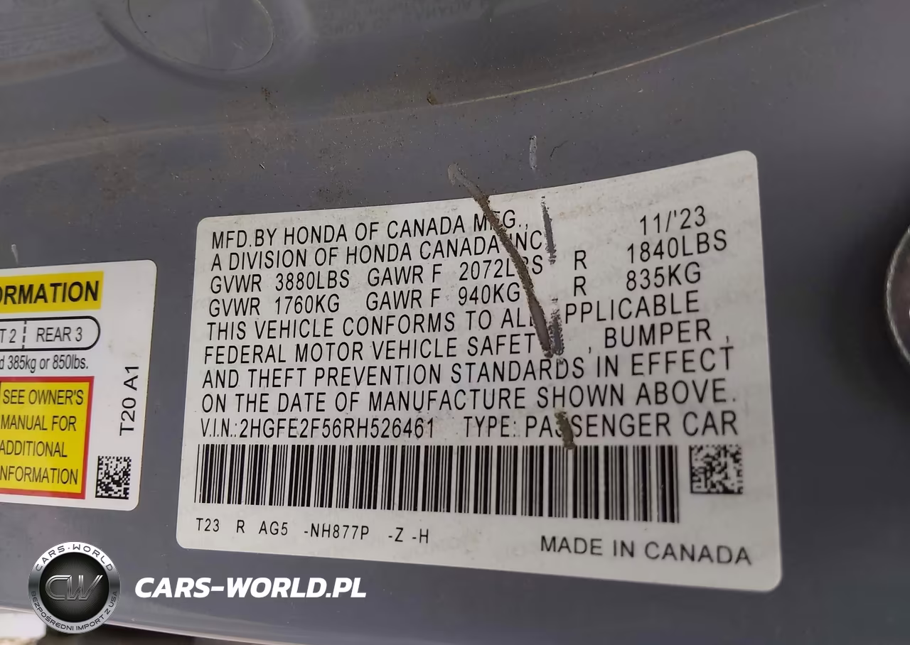 2024 Honda Civic Sport VIN:2HGFE2F56RH526461 - 9