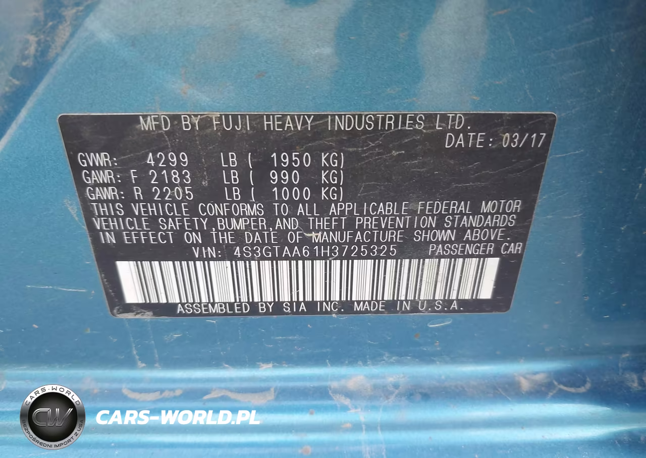 2017 Subaru Impreza 2.0I VIN:4S3GTAA61H3725325 - 9