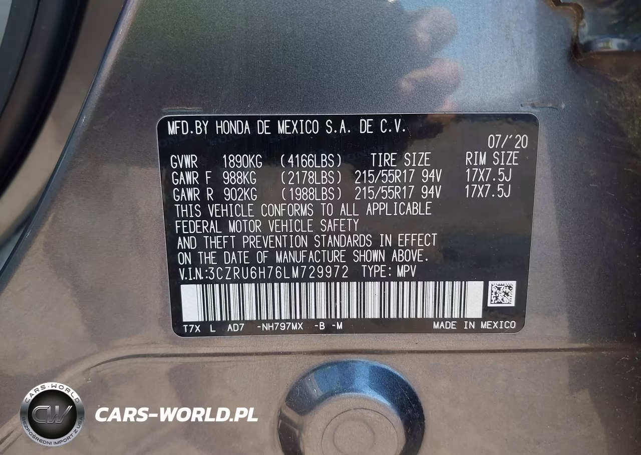 2020 Honda Hr-V Awd Ex-L VIN:3CZRU6H76LM729972 - 9