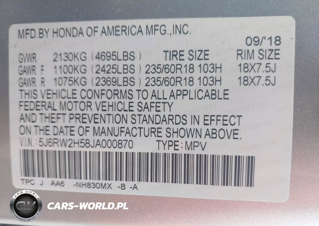 2018 Honda Cr-V Ex VIN:5J6RW2H58JA000870 - 9