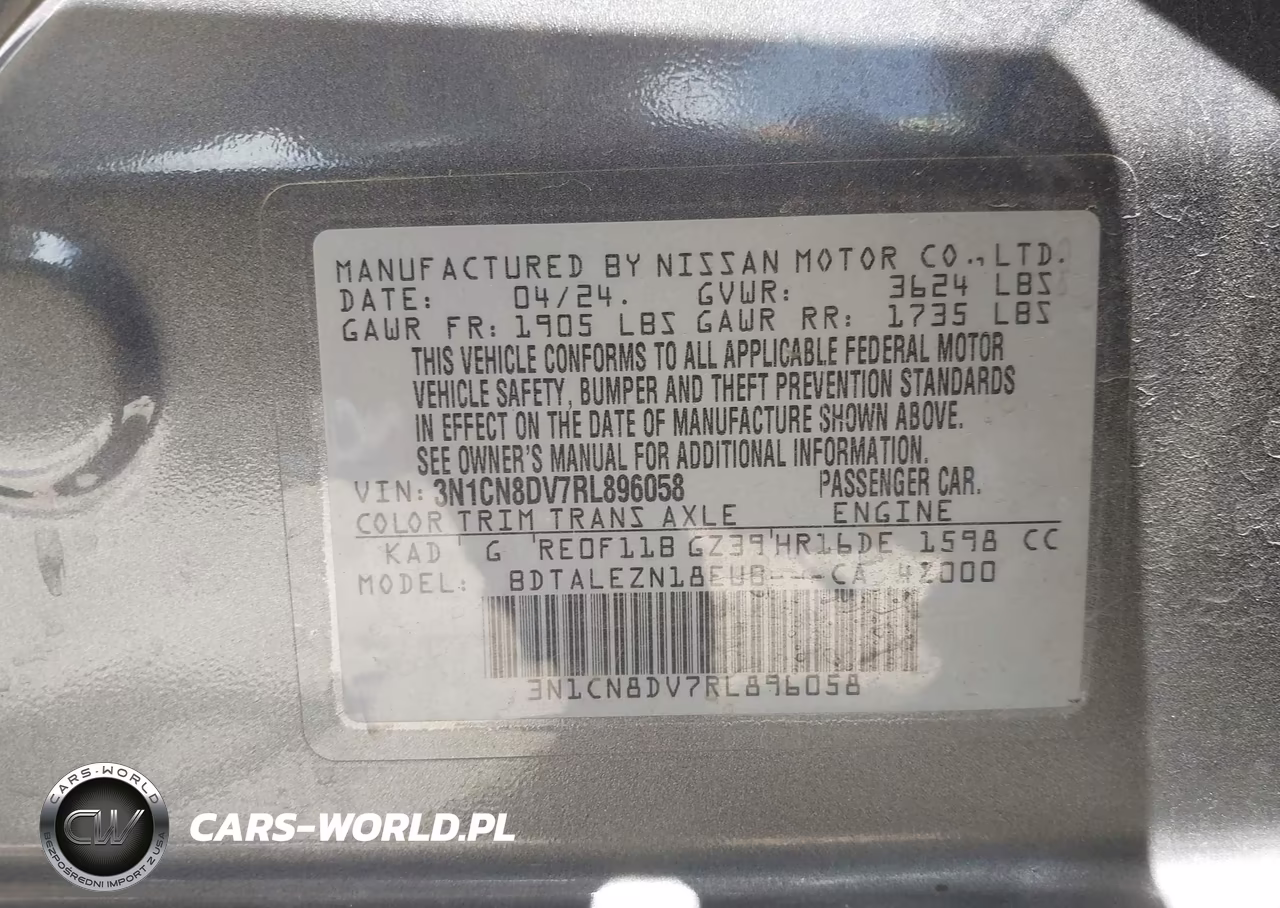 2024 Nissan Versa 1.6 S VIN:3N1CN8DV7RL896058 - 9