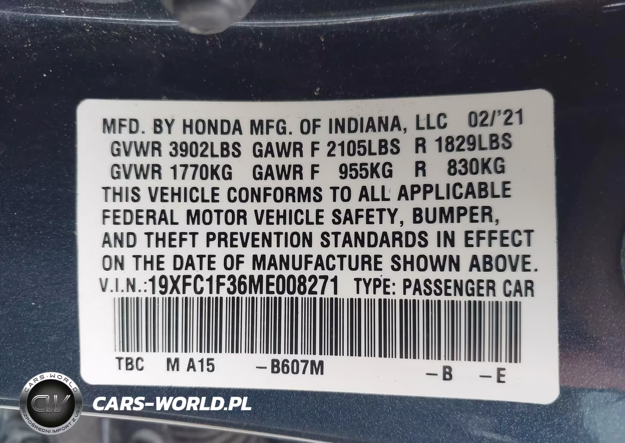 2021 Honda Civic Ex VIN:19XFC1F36ME008271 - 9