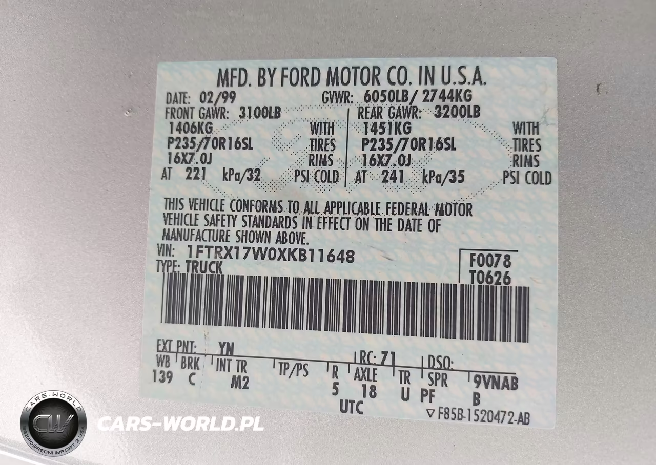 1999 Ford F-150 Lariat-Work Series-Xl-Xlt VIN:1FTRX17W0XKB11648 - 9