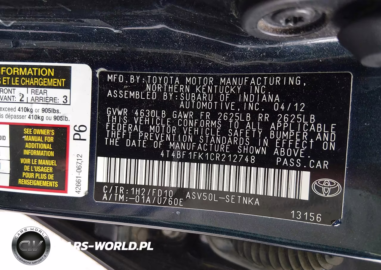 2012 Toyota Camry Le VIN:4T4BF1FK1CR212748 - 9