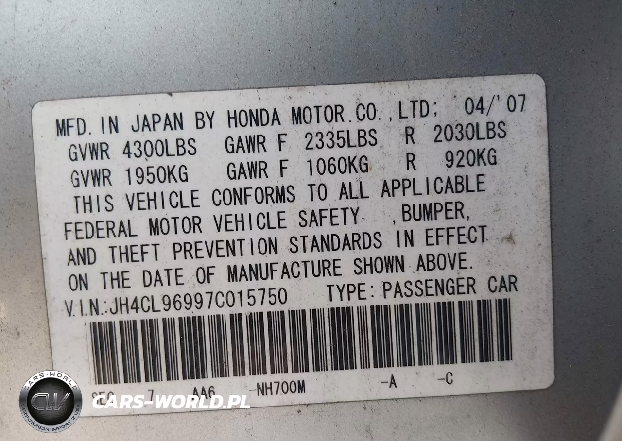 2007 Acura Tsx VIN:JH4CL96997C015750 - 9