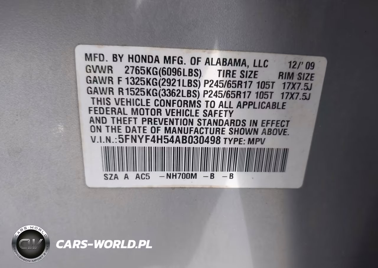 2010 Honda Pilot Ex-L VIN:5FNYF4H54AB030498 - 9