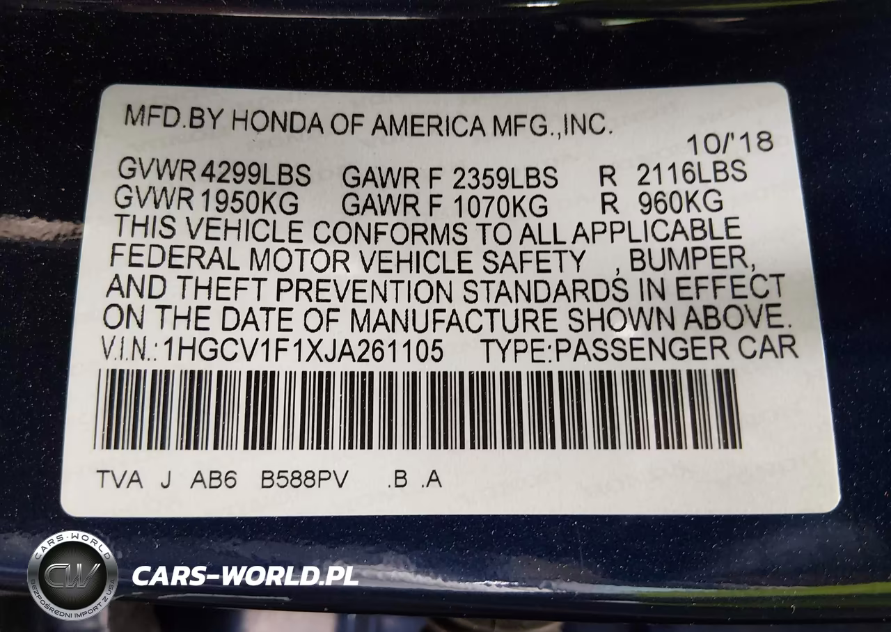 2018 Honda Accord Lx VIN:1HGCV1F1XJA261105 - 9