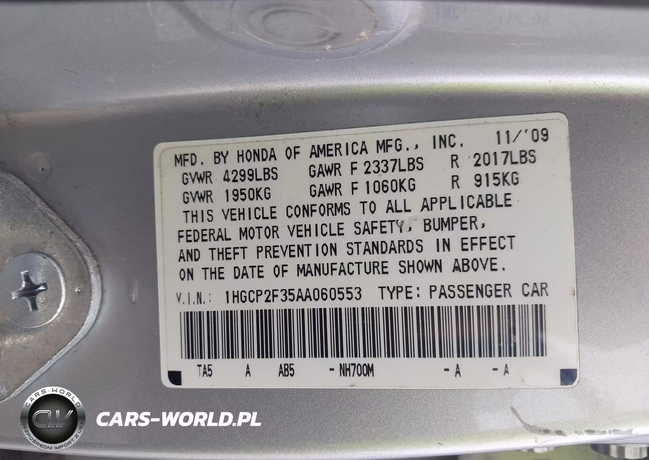 2010 Honda Accord 2.4 Lx VIN:1HGCP2F35AA060553 - 9