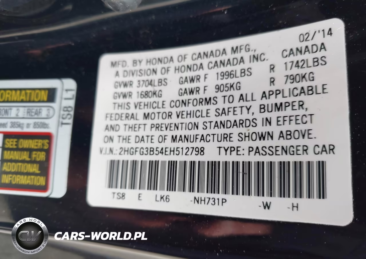 2014 Honda Civic Lx VIN:2HGFG3B54EH512798 - 9