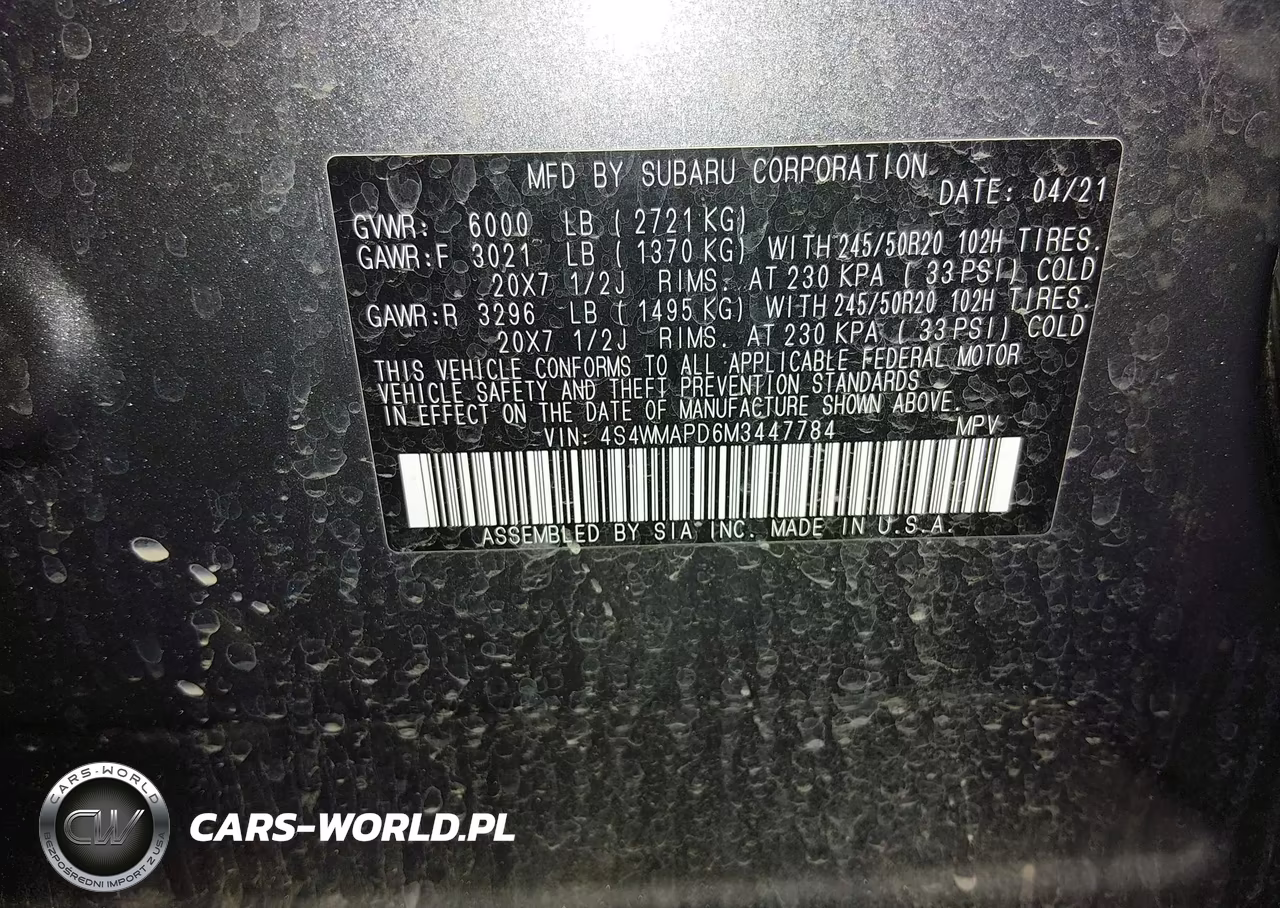 2021 Subaru Ascent Limited VIN:4S4WMAPD6M3447784 - 9