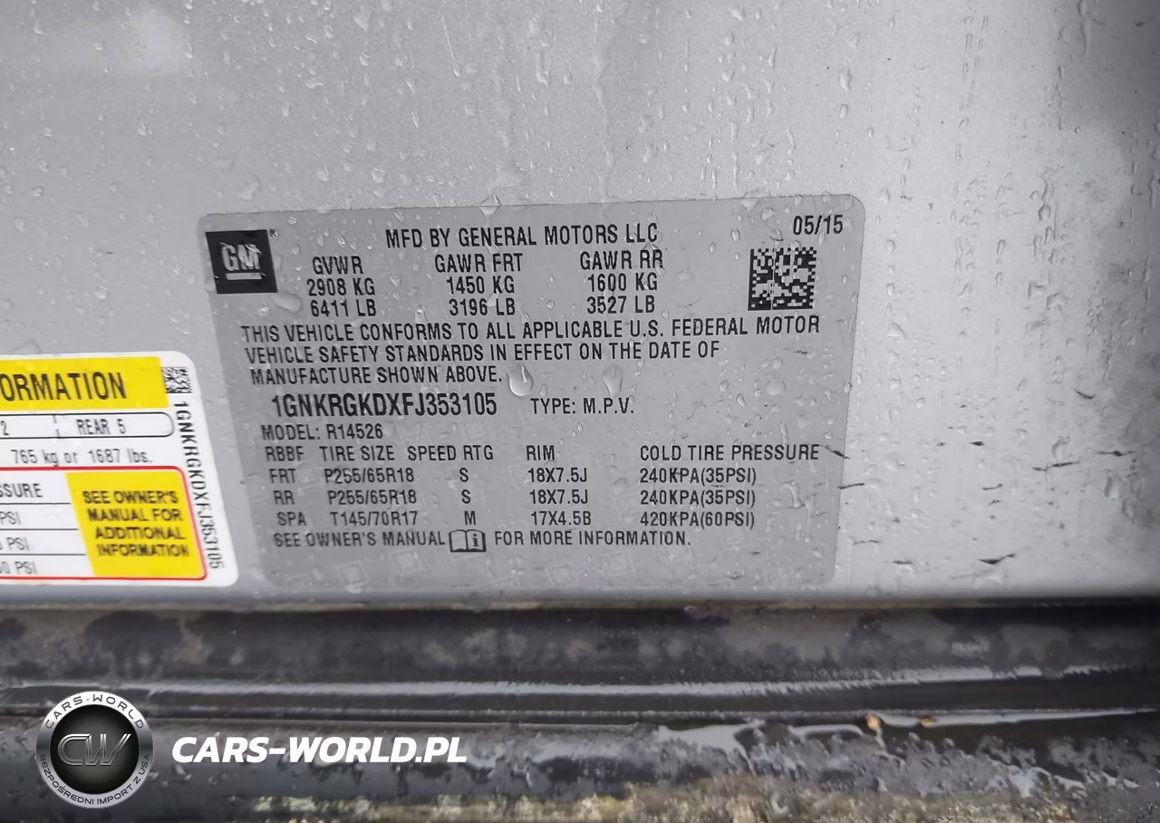 2015 Chevrolet Traverse Lt VIN:1GNKRGKDXFJ353105 - 9