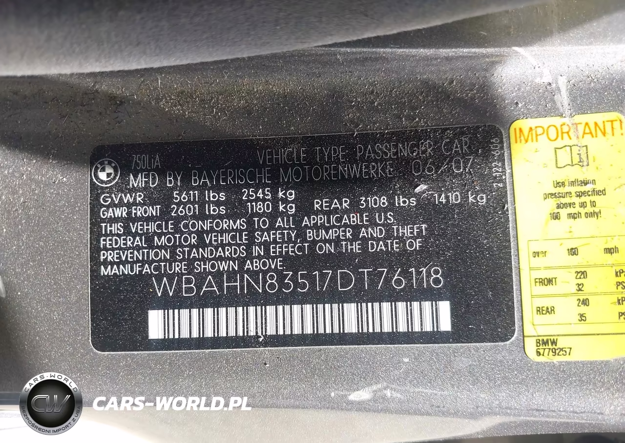 2007 BMW 750Li VIN:WBAHN83517DT76118 - 9