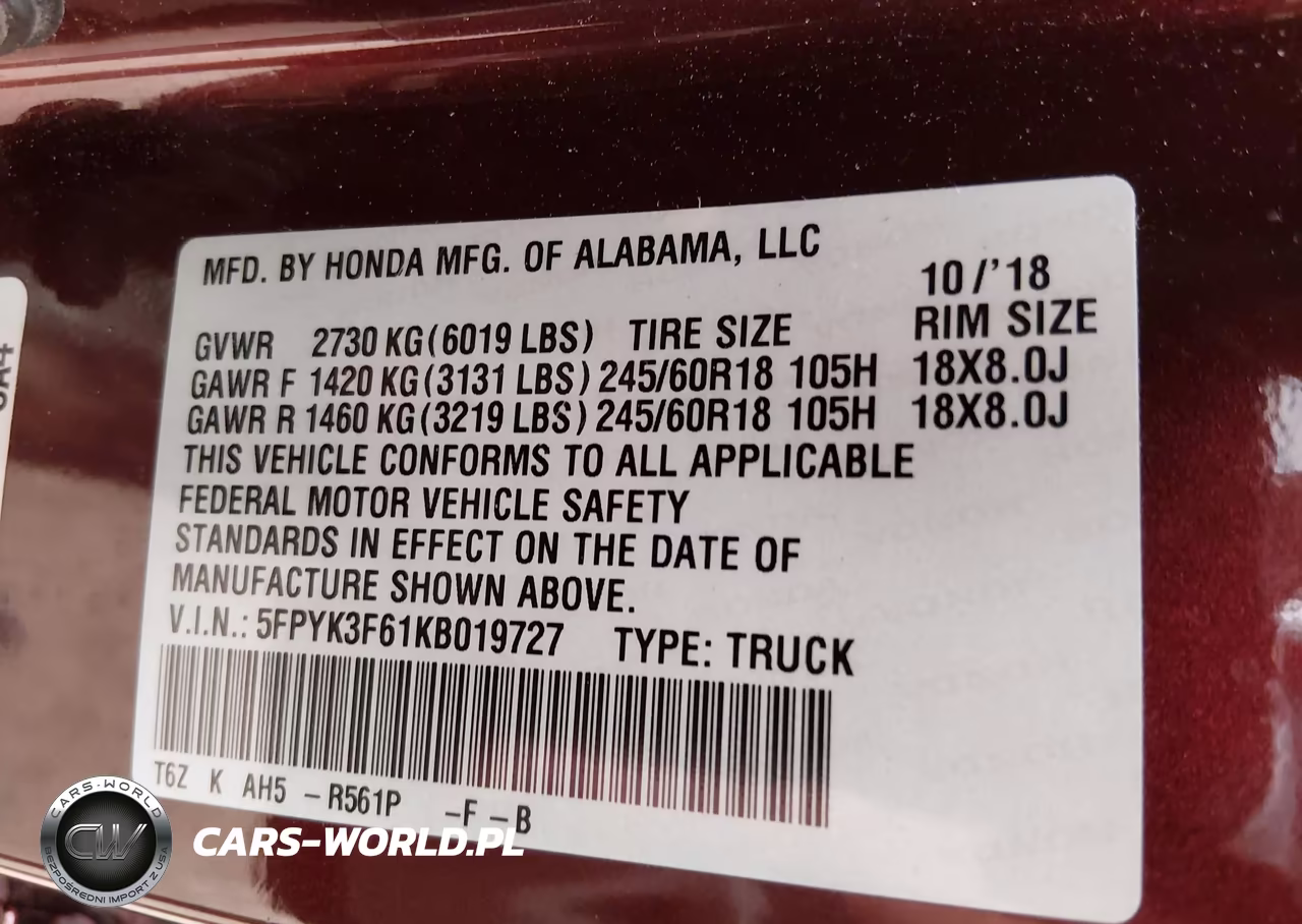 2019 Honda Ridgeline Rtl-T VIN:5FPYK3F61KB019727 - 9