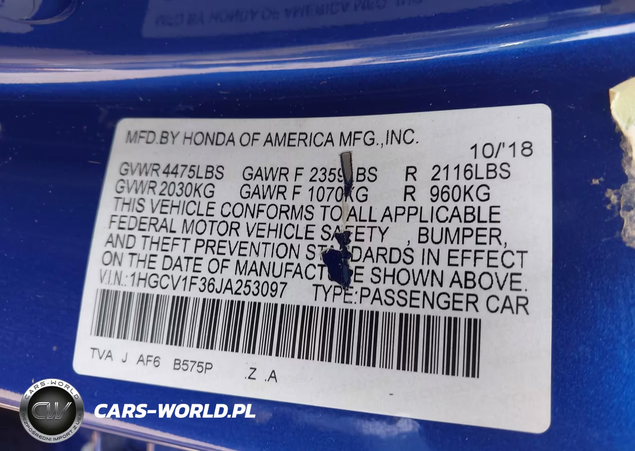 2018 Honda Accord Sport VIN:1HGCV1F36JA253097 - 9