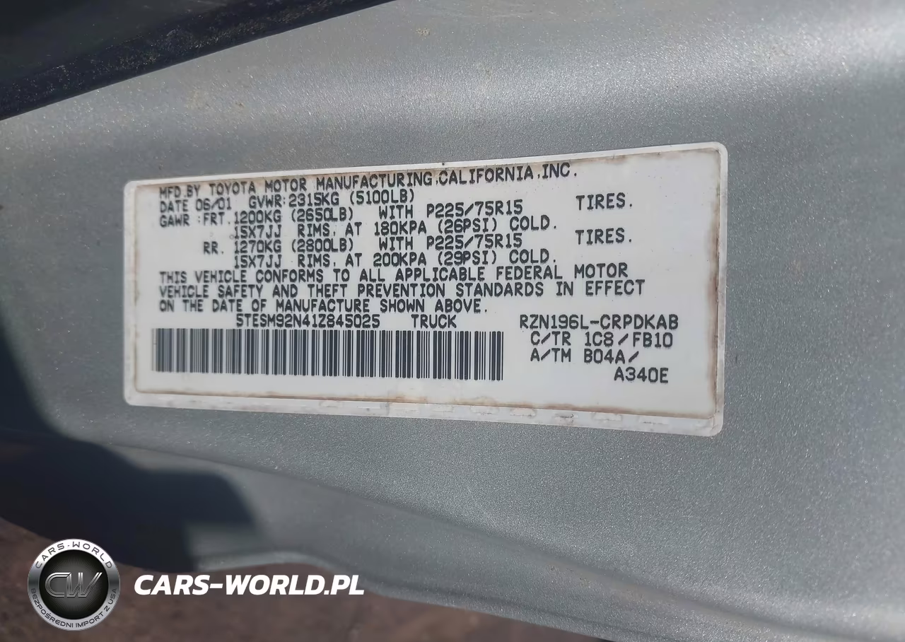 2001 Toyota Tacoma Prerunner VIN:5TESM92N41Z845025 - 9